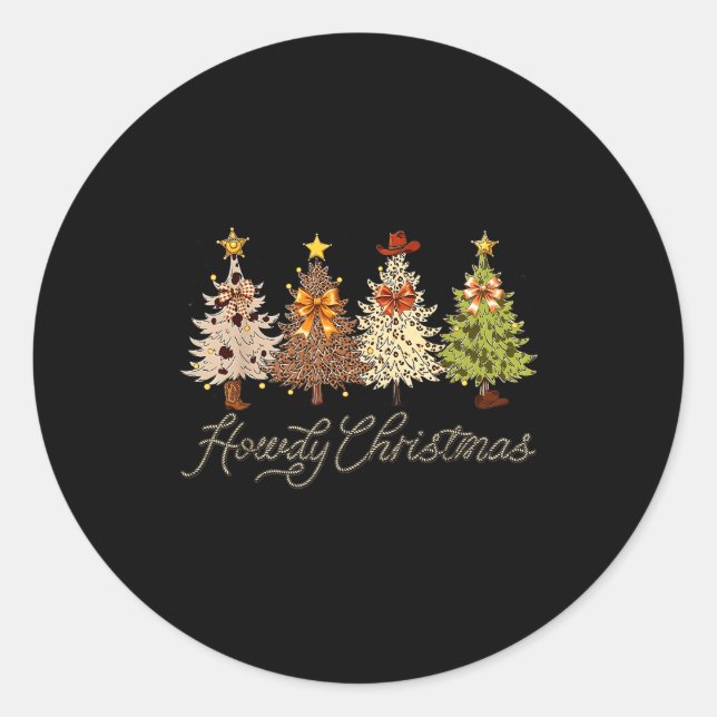Howdy Christmas Tree Coquette Bow Western Cowboy C Classic Round Sticker (Front)