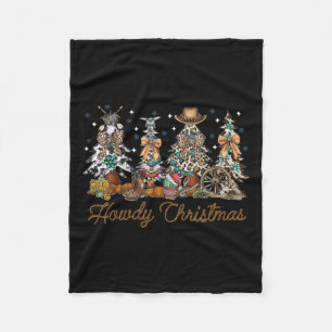Howdy Christmas Tree Coquette Cow Bow Western Xmas Fleece Blanket