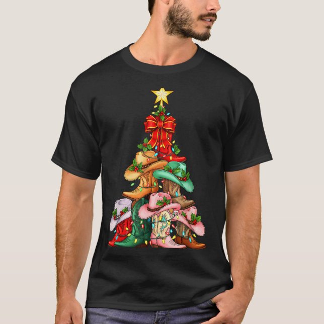 Howdy Christmas Tree Western Cowgirl Boots Xmas Li T-Shirt (Front)