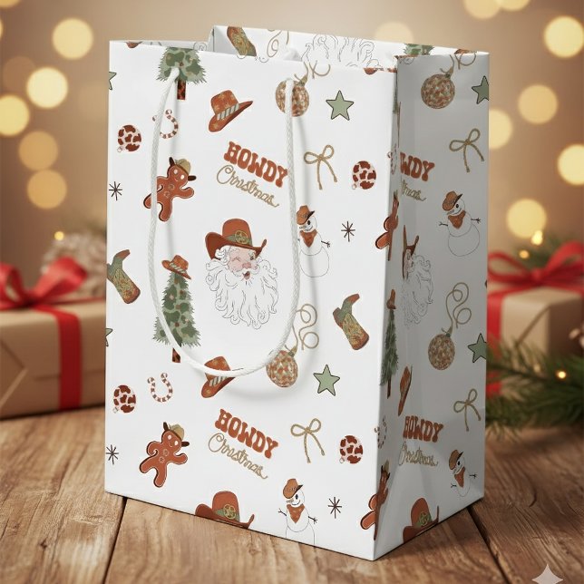 Howdy Christmas Western Cowboy Medium Gift Bag (Creator Uploaded)