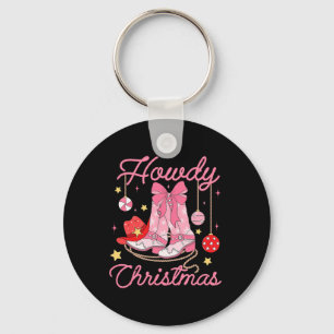 Howdy Christmas Western Cowgirl Boots Pink Xmas Pa Keychain