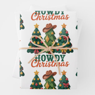 Howdy Christmas Western Cowgirl Cowboy Country Wrapping Paper Sheets