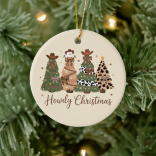 Howdy Christmas Western Retro Tree Cowboy Cowgirl Ceramic Ornament