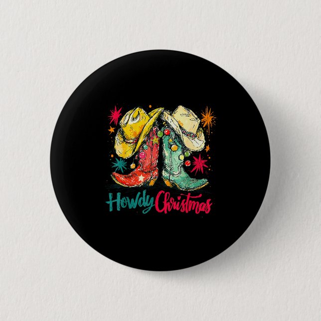 Howdy Christmas Xmas Cowboy Boots Western Pajamas  Button (Front)