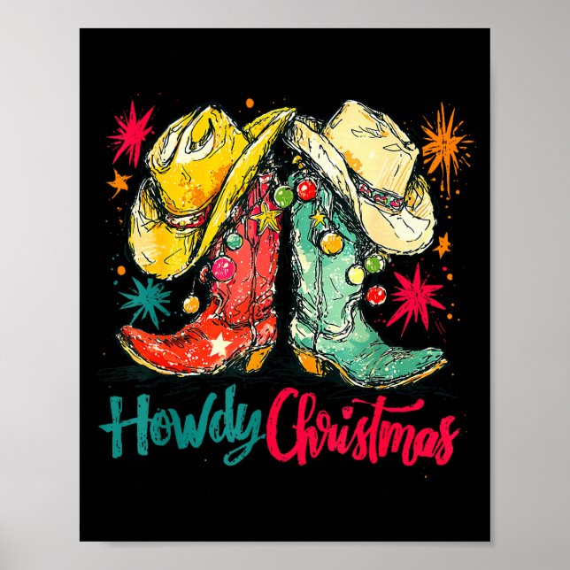 Howdy Christmas Xmas Cowboy Boots Western Pajamas  Poster (Front)