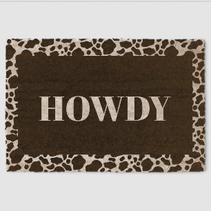 Howdy Cow Pattern Western Cowboy Welcome Coir Mat