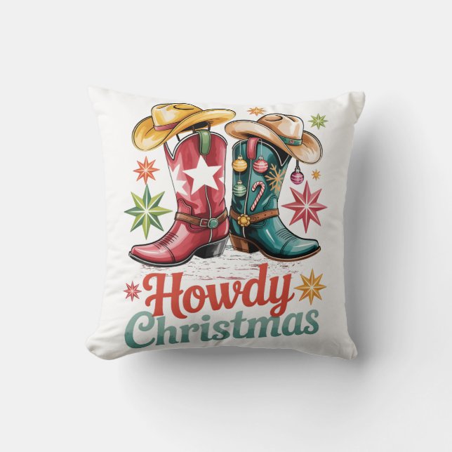 howdy cowboy boots hat west throw pillow (Front)