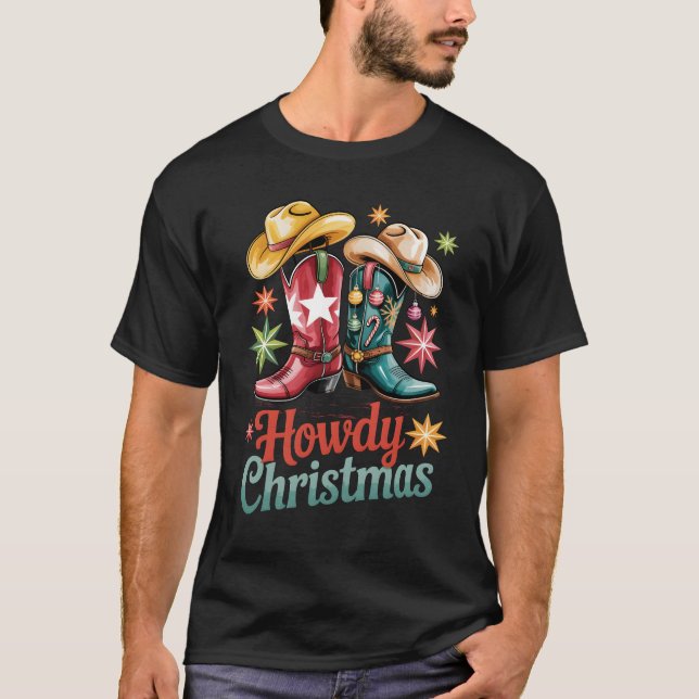 Howdy Cowboy Boots Hat Western Country Rodeo T-Shirt (Front)