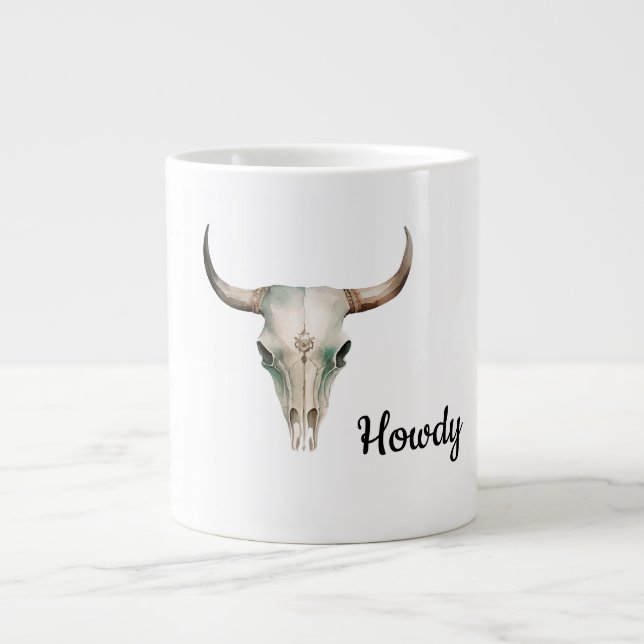 Howdy Cowboy Bullhorns Giant Coffee Mug (Front)