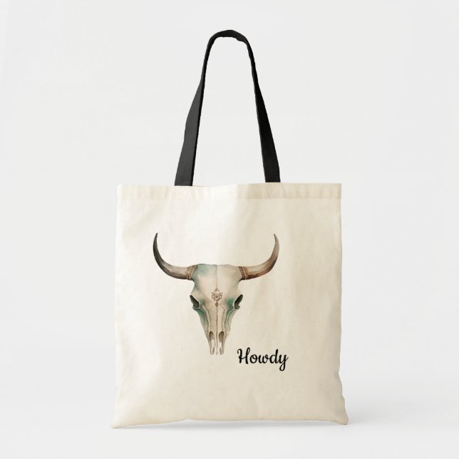 Howdy Cowboy Bullhorns Tote Bag (Front)