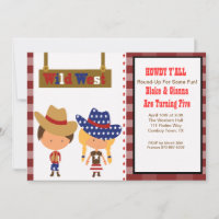 HOWDY!Cowboy & Cowgirl Birthday Invitation