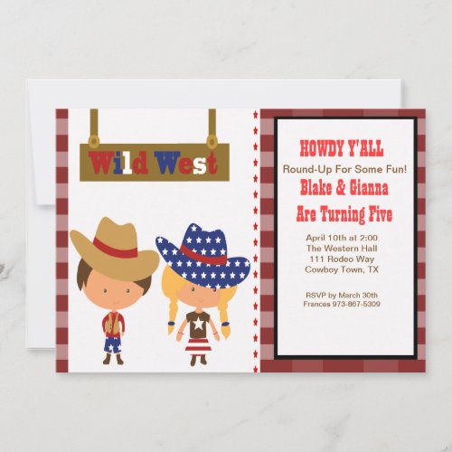 HOWDYCowboy  Cowgirl Birthday Invitation