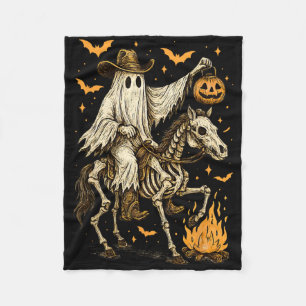 Howdy Cowboy Ghost Pumpkin Riding Skeleton Horse H Fleece Blanket
