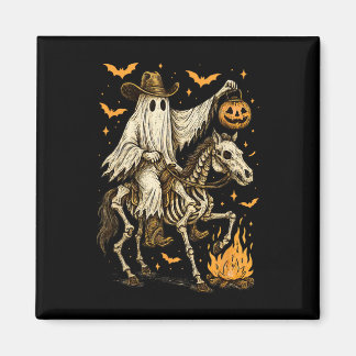 Howdy Cowboy Ghost Pumpkin Riding Skeleton Horse H Magnet