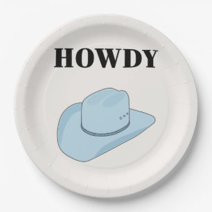 Howdy Cowboy Hat Baby Blue Paper Plates