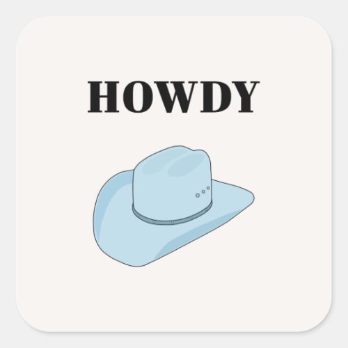 Howdy Cowboy Hat Baby Blue Square Sticker