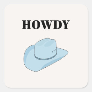 Howdy Cowboy Hat Baby Blue Square Sticker