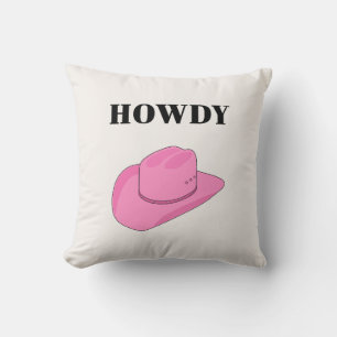 Howdy Cowboy Hat Pink Throw Pillow