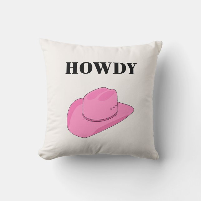 Howdy Cowboy Hat Pink Throw Pillow (Front)