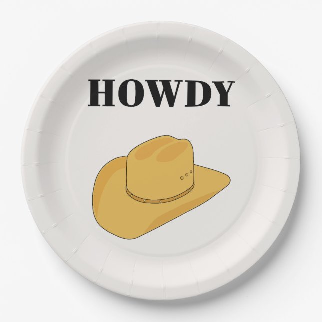 Howdy Cowboy Hat Yellow Paper Plates (Front)