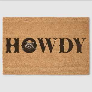 Howdy Cowboy Raccoon Western Funny Welcome Mat