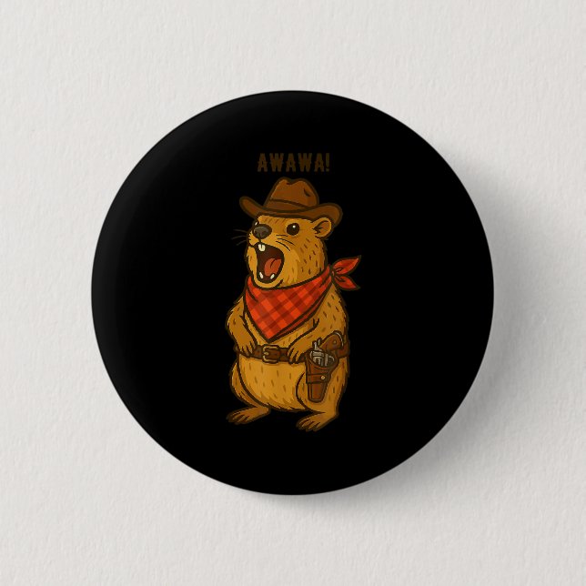 Howdy Cowboy Rock Hyrax Awawa Western Funny _1  Button (Front)