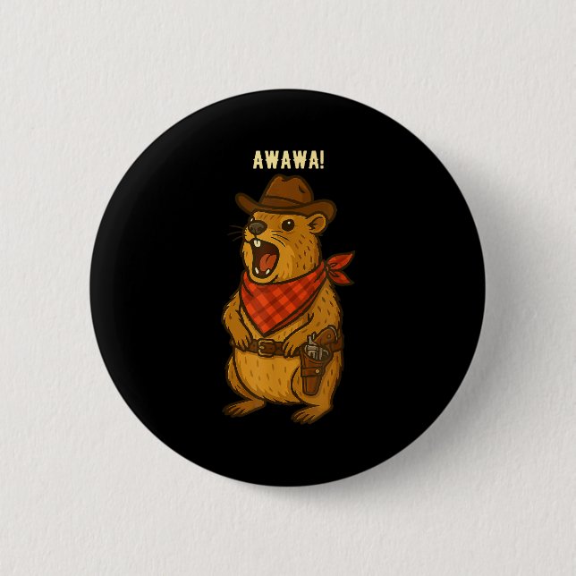 Howdy Cowboy Rock Hyrax Awawa Western Funny _2  Button (Front)
