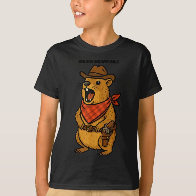 Howdy Cowboy Rock Hyrax Awawa Western Funny  T-Shirt (Front)