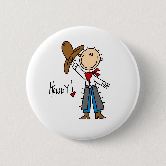 Howdy! Cowboy Stick Figure Button (Front)