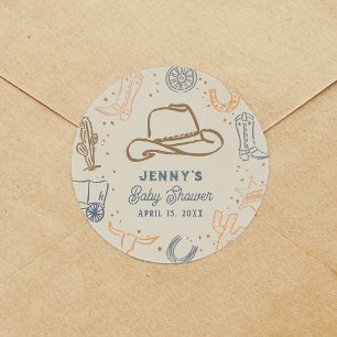 Howdy Cowboy Western Baby Shower Favor Classic Round Sticker