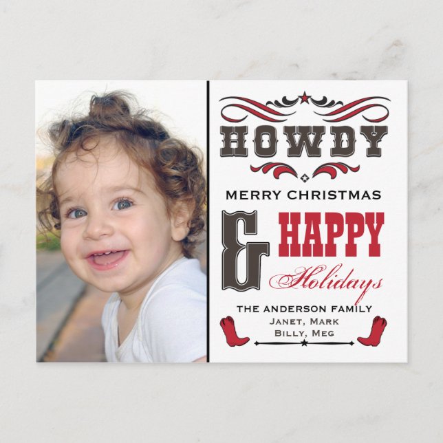 Howdy Cowboy Western Xmas Phostcard Holiday Postcard (Front)