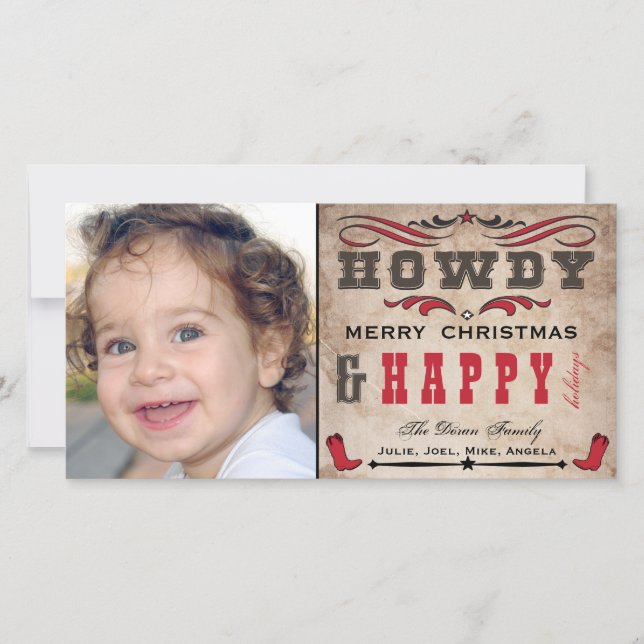 Howdy Cowboy Western Xmas Photocard Holiday Card (Front)