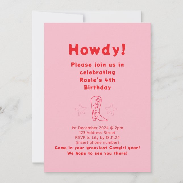 Howdy Cowgirl Birthday Invitation (Front)