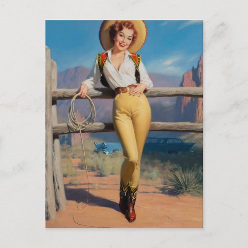 Howdy Cowgirl Girl PinUp Art Postcard