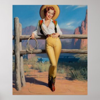 Howdy Cowgirl Girl Pinup Art Poster by VintagePinupStore at Zazzle