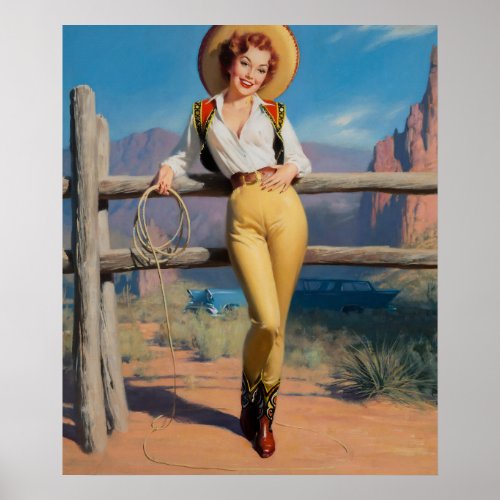 Howdy Cowgirl Girl PinUp Art Poster