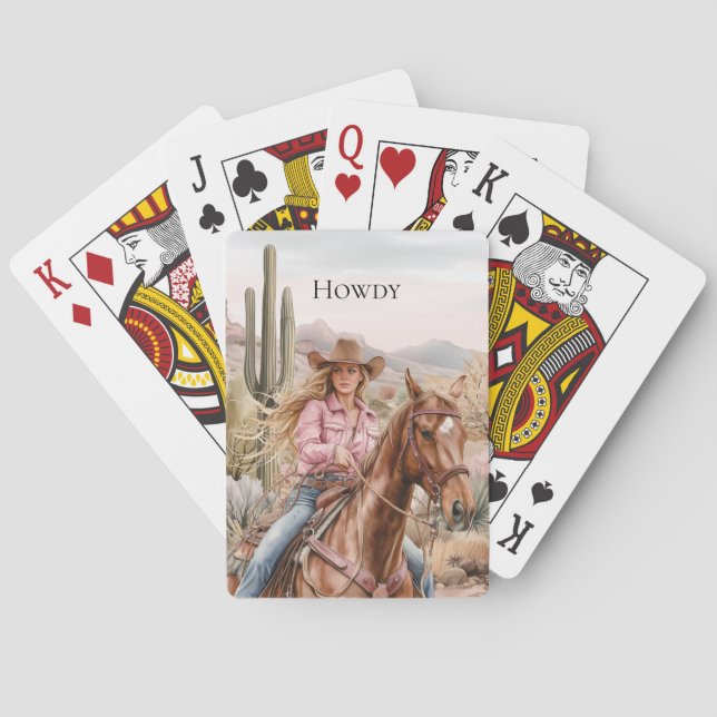 Howdy Cowgirl in Pink on Horse Poker Cards (Back)