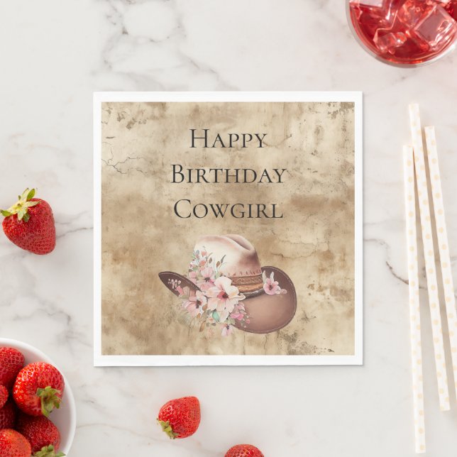 Howdy Cowgirl Pink Floral Hat Western Chic Napkins (Insitu)