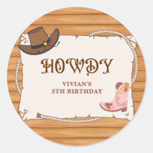 Howdy! Cowgirl Saddle Up Birthday Classic Round Sticker