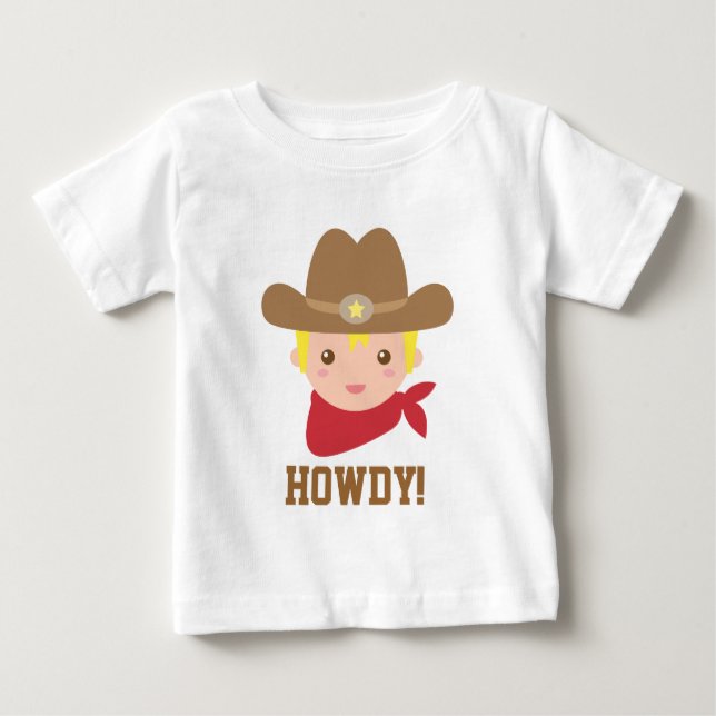 Howdy, Cute Cowboy for Little Boys Baby T-Shirt (Front)