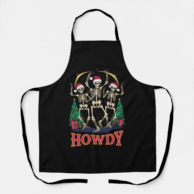 Howdy Dancing Skeleton Funny Christmas Holiday Apron (Front)