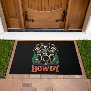 Howdy Dancing Skeleton Funny Christmas Holiday Doormat