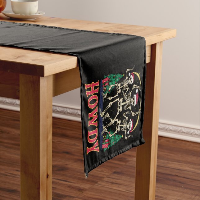 Howdy Dancing Skeleton Funny Christmas Holiday Short Table Runner (In Situ)