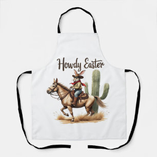 Howdy Easter Bunny Riding a Horse Cowboy Apron