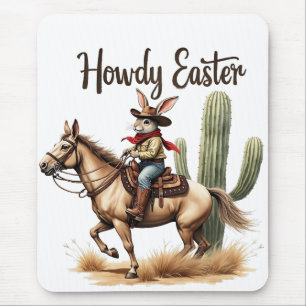 Howdy Easter Bunny Riding a Horse Cowboy  Mouse Pad