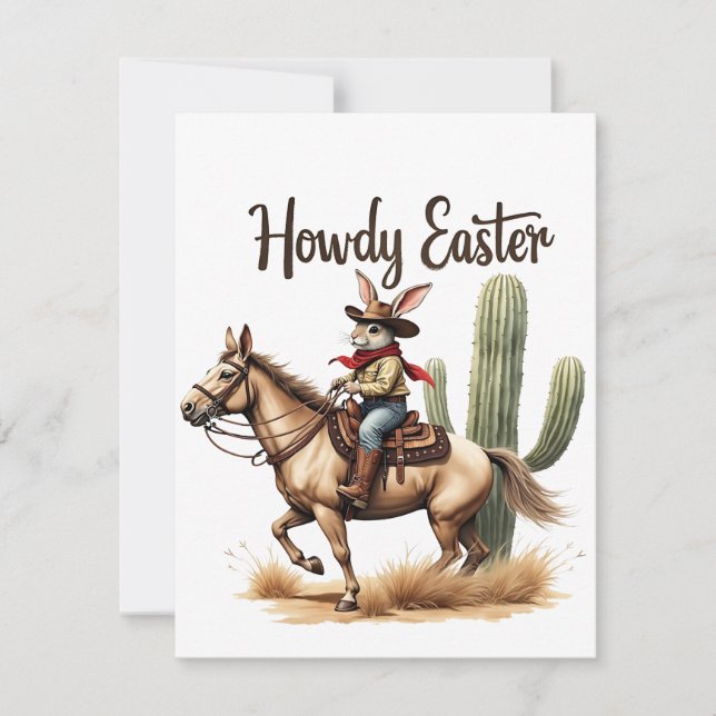 Howdy Easter Bunny Riding a Horse Cowboy  Note Card (Front)