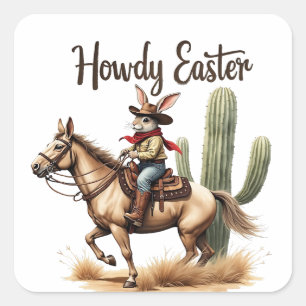 Howdy Easter Bunny Riding a Horse Cowboy  Square Sticker