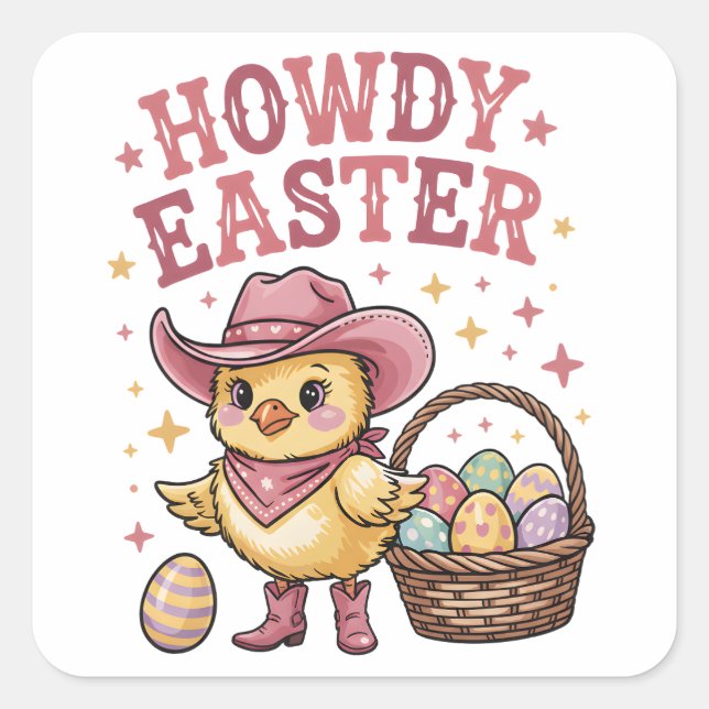 Howdy Easter Chick Cute Egg Hunt Spring Farm Square Sticker (Front)