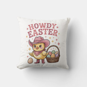 Howdy Easter Chick Cute Egg Hunt Spring Farm Throw Pillow
