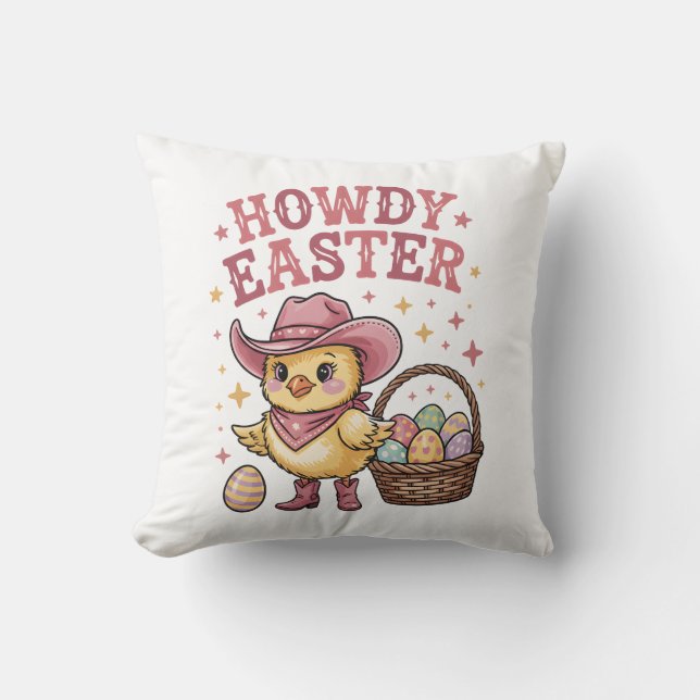 Howdy Easter Chick Cute Egg Hunt Spring Farm Throw Pillow (Front)
